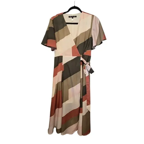 Hutch Anthropologie Abstract Wrap Maxi Dress Womens LG Green Geometric Flowy - Picture 1 of 16